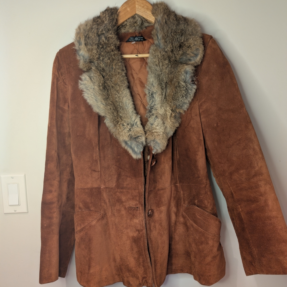Brown Faux Fur Collar Women's Jacket